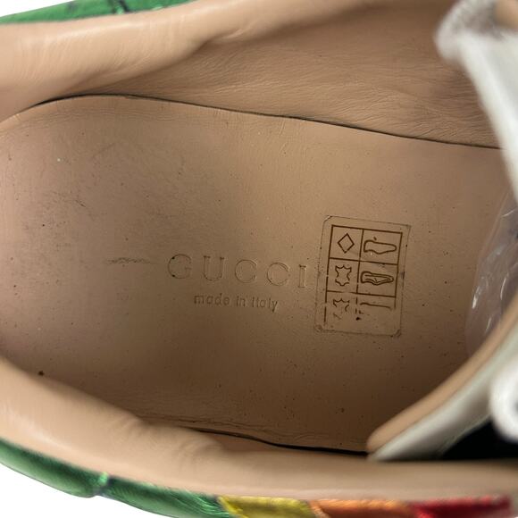 Gucci Rainbow Metallic Multi Colored Stripe Leather Lace Up Ace Sneaker 8 - Picture 9 of 9